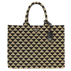 Prada Symbole embroidered tote bag Tan Black